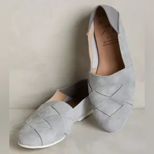 Anthropologie RARE KMB Fold-Back Flats Gray Suede Woven Shoes
