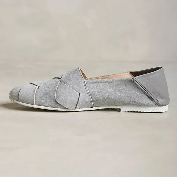 Anthropologie RARE KMB Fold-Back Flats Gray Suede Woven Shoes