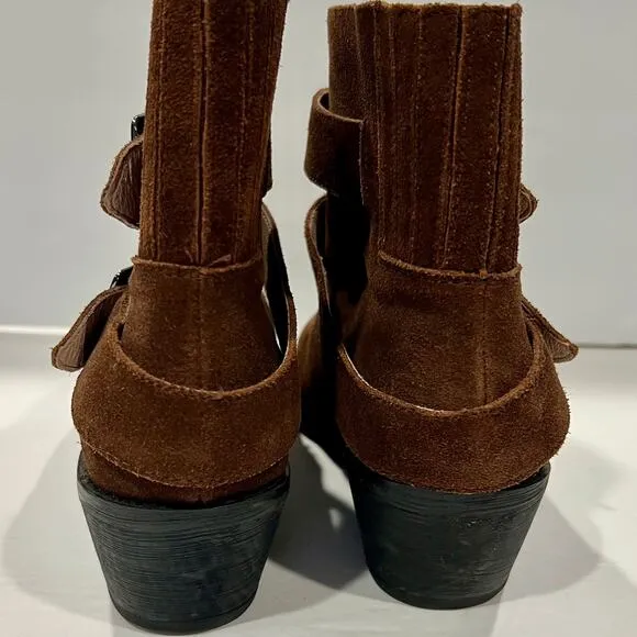 Anthropologie Women's Brown Suede Western Booties Size 7