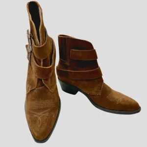 Anthropologie Women's Brown Suede Western Booties Size 7
