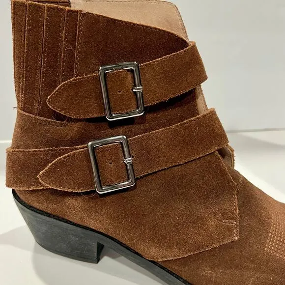 Anthropologie Women's Brown Suede Western Booties Size 7