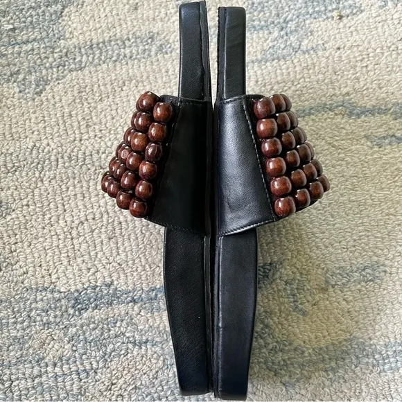 ANTHROPOLOGIE WOODEN BEAD SLIDE MINIMALIST SANDALS SIZE 8.5 NWOT