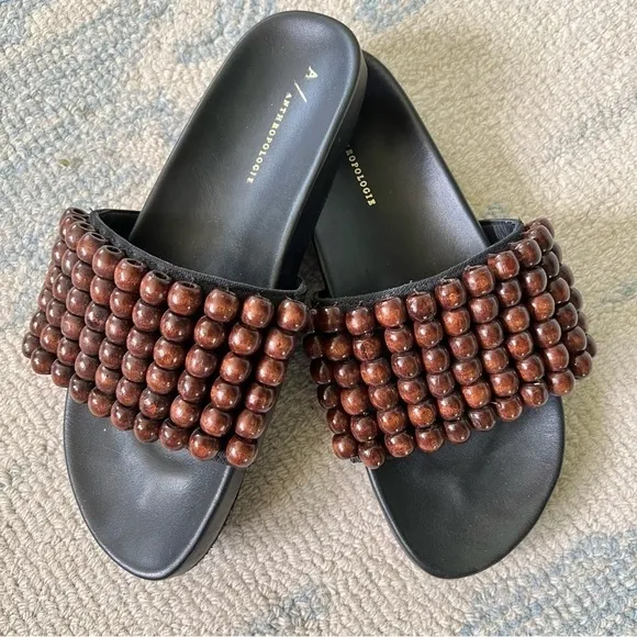 ANTHROPOLOGIE WOODEN BEAD SLIDE MINIMALIST SANDALS SIZE 8.5 NWOT