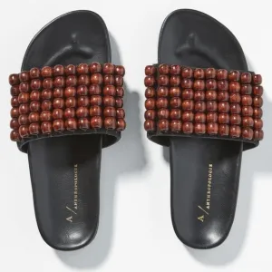 ANTHROPOLOGIE WOODEN BEAD SLIDE MINIMALIST SANDALS SIZE 8.5 NWOT