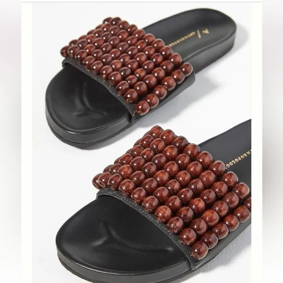 ANTHROPOLOGIE WOODEN BEAD SLIDE MINIMALIST SANDALS SIZE 8.5 NWOT