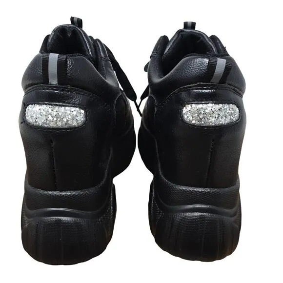 Aogula Black Silver Wedge Platform Sneakers Women's 36 - 5.5