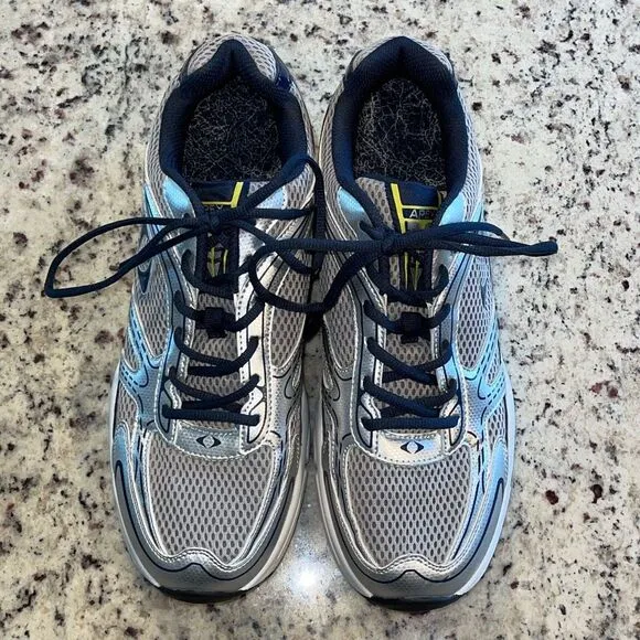 Apex Mens Lace Up Mesh Athletic Boss Runner Active Shoes Silver Blue Size 12.5