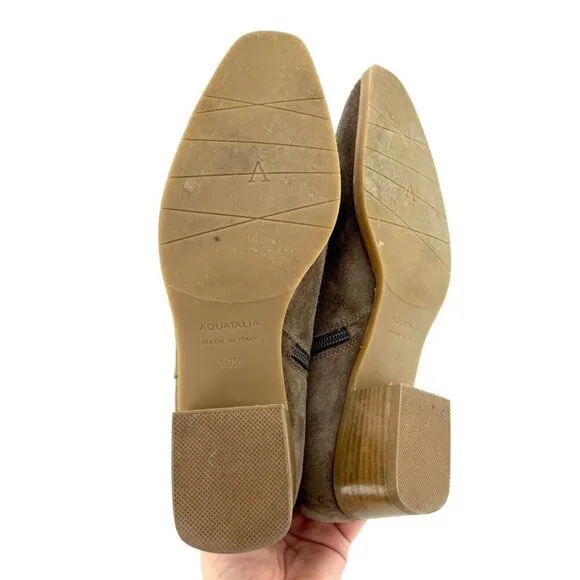 Aquatalia Faria Boots taupe Suede Leather Ankle Buckle SZ 10.5 $595