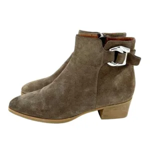 Aquatalia Faria Boots taupe Suede Leather Ankle Buckle SZ 10.5 $595