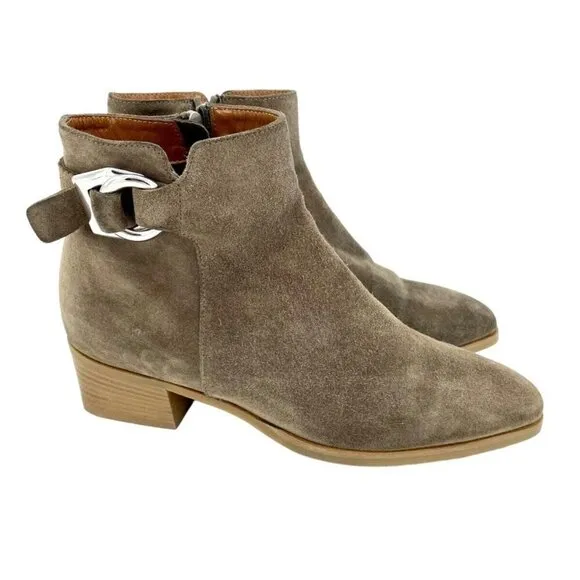 Aquatalia Faria Boots taupe Suede Leather Ankle Buckle SZ 10.5 $595