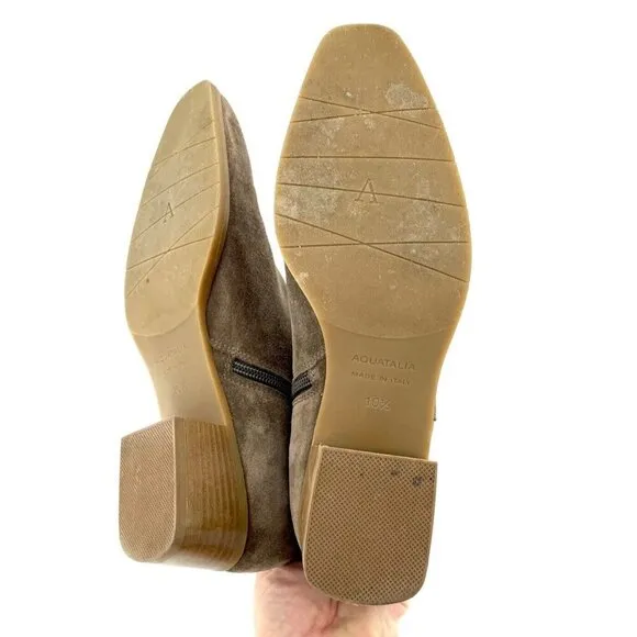 Aquatalia Faria Boots taupe Suede Leather Ankle Buckle SZ 10.5 $595