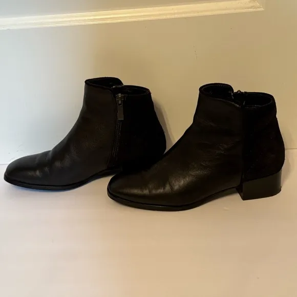 AQUATALIA SHOES ANKLE BOOTS BOOTIES BLACK LEATHER SUEDE SIDE ZIP ITALY SIZE 7