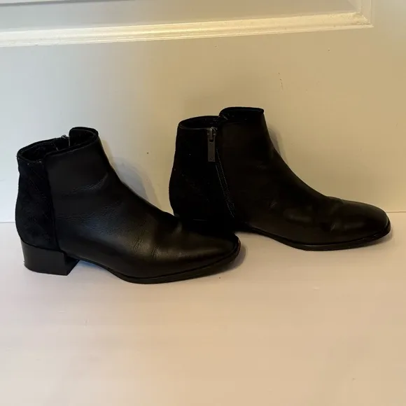 AQUATALIA SHOES ANKLE BOOTS BOOTIES BLACK LEATHER SUEDE SIDE ZIP ITALY SIZE 7