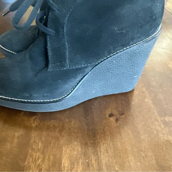 Aquatalia Women's 9 Vianna Suede Booties Black Italy Shoes Italian Tie