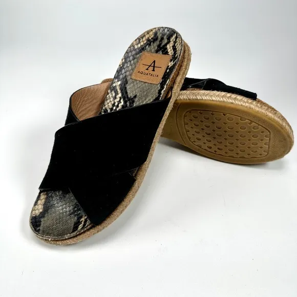 Aquatalia Women's Elyse Espadrille Snake Print Crisscross Slide Sandals Size 6
