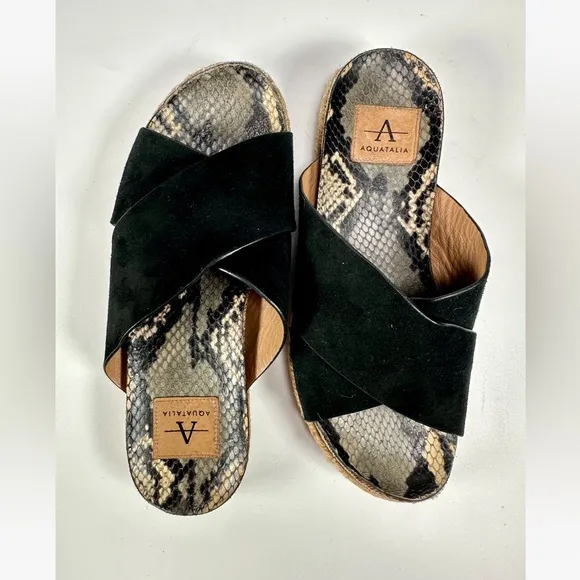 Aquatalia Women's Elyse Espadrille Snake Print Crisscross Slide Sandals Size 6