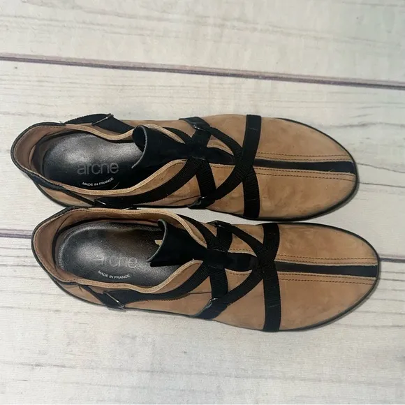 Arche Gluck Veau Nubuck Olive Color Leather Shoes Women Sz 8.5 US Made in France