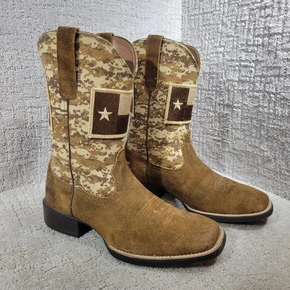 Ariat Patriot Texas Men's Size 7.5D US Tan Mocha Suede Western Boots 10027205