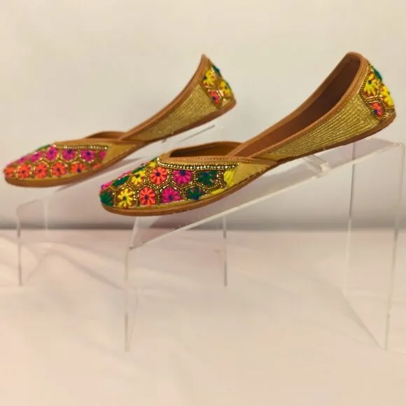 Artisan Embroidered Jutti Flats Women’s US 9 EU 40 Genuine Leather Boho Slip‑On