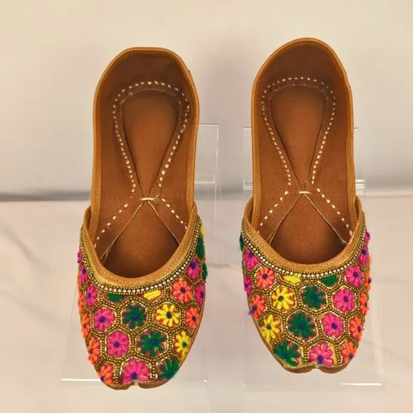 Artisan Embroidered Jutti Flats Women’s US 9 EU 40 Genuine Leather Boho Slip‑On