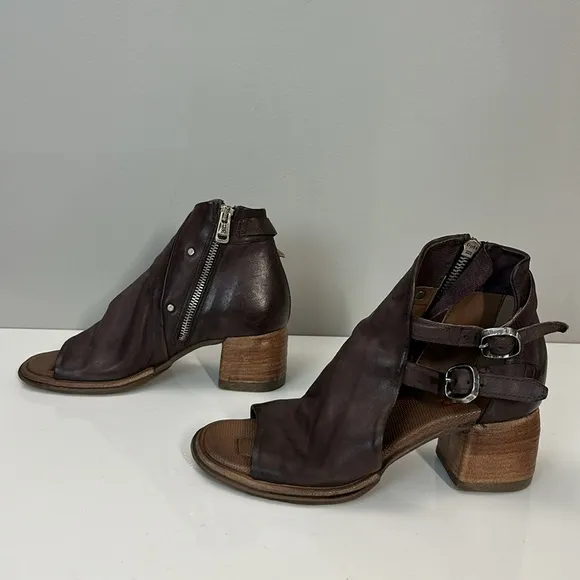 A.S.98 Naldo Leather Heeled Sandals Plum Size 37(6.5-7)