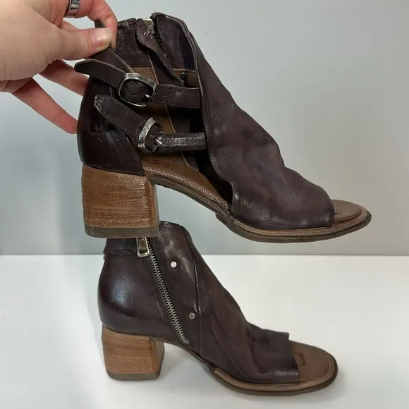 A.S.98 Naldo Leather Heeled Sandals Plum Size 37(6.5-7)