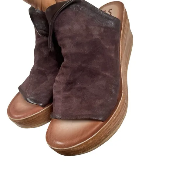 A.S.98 Niels Women's Shoes 39 Burgundy Suede Casual Slip On Wedge Heel Sandal