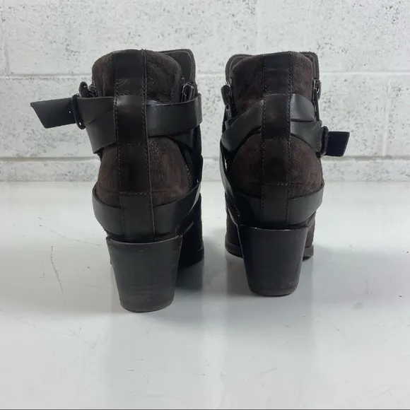 ASH MANHATTAN STRAPPED ANKLE BOOTS SIDE ZIP BROWN DISTRESSED SUEDE SIZE 38
