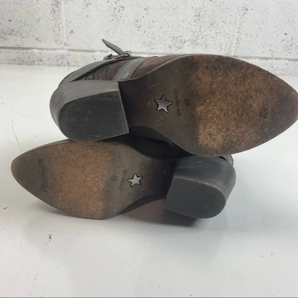 ASH MANHATTAN STRAPPED ANKLE BOOTS SIDE ZIP BROWN DISTRESSED SUEDE SIZE 38