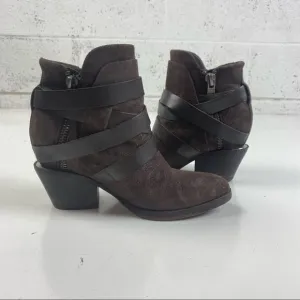 ASH MANHATTAN STRAPPED ANKLE BOOTS SIDE ZIP BROWN DISTRESSED SUEDE SIZE 38