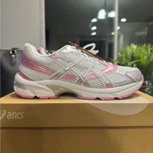 ASICS White and Pink Athletic Shoes with Mesh Overlays