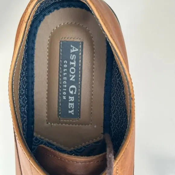 Aston Grey Saumon Tan Leather Oxford Dress Shoes Men 8