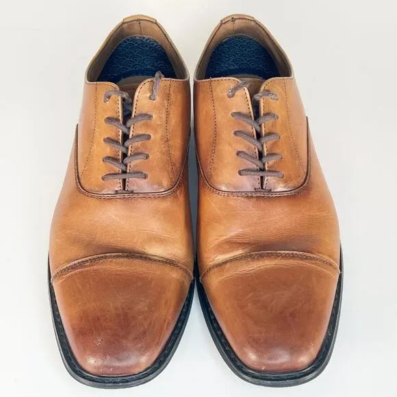 Aston Grey Saumon Tan Leather Oxford Dress Shoes Men 8