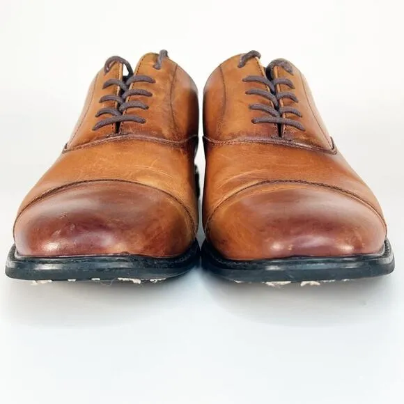 Aston Grey Saumon Tan Leather Oxford Dress Shoes Men 8