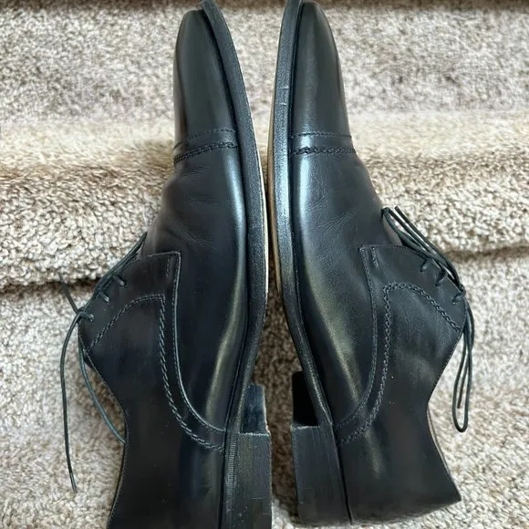 a.testoni Men's Black Leather Oxfords Dress Shoes.