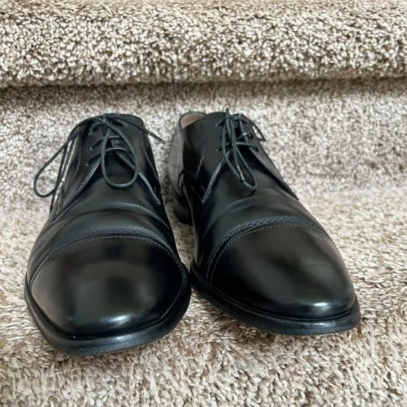 a.testoni Men's Black Leather Oxfords Dress Shoes.