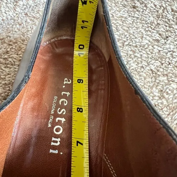 a.testoni Men's Black Leather Oxfords Dress Shoes.