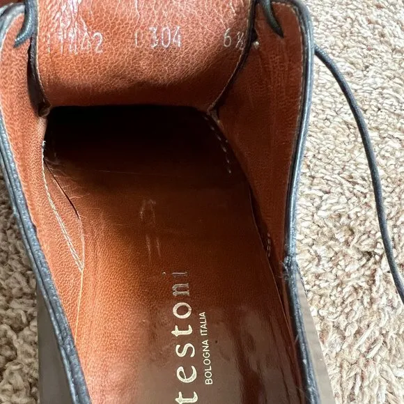 a.testoni Men's Black Leather Oxfords Dress Shoes.