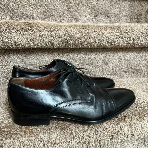 a.testoni Men's Black Leather Oxfords Dress Shoes.