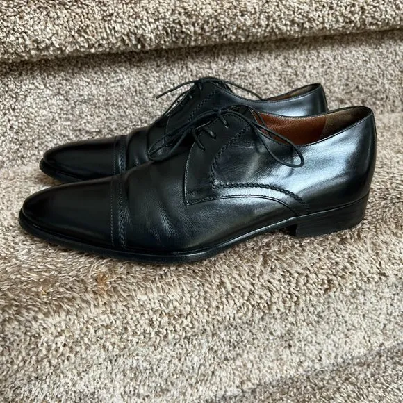 a.testoni Men's Black Leather Oxfords Dress Shoes.