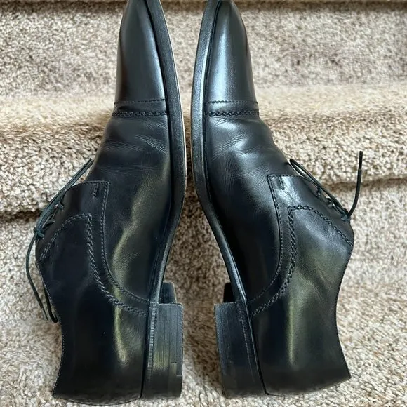 a.testoni Men's Black Leather Oxfords Dress Shoes.