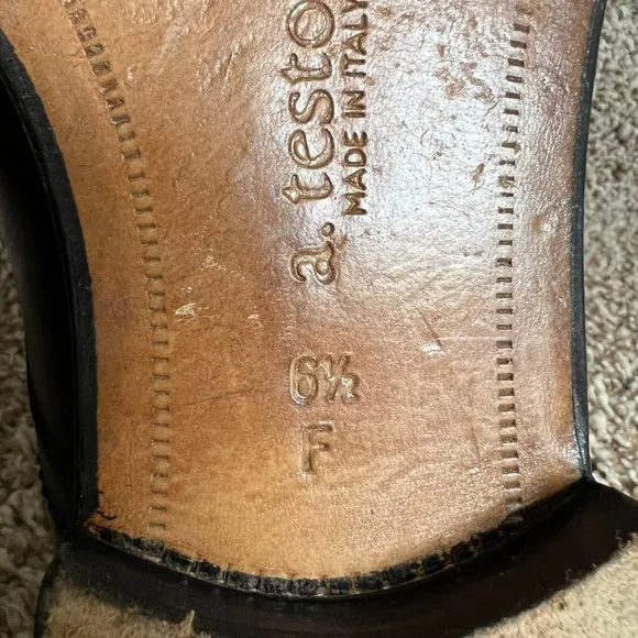 a.testoni Men's Black Leather Oxfords Dress Shoes.