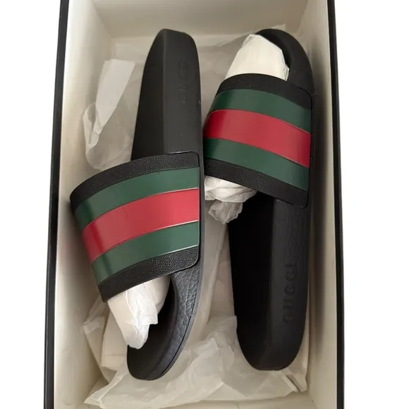Authentic GUCCI Pursuit Web Logo Black Slides Sandals Size 12 EU 46