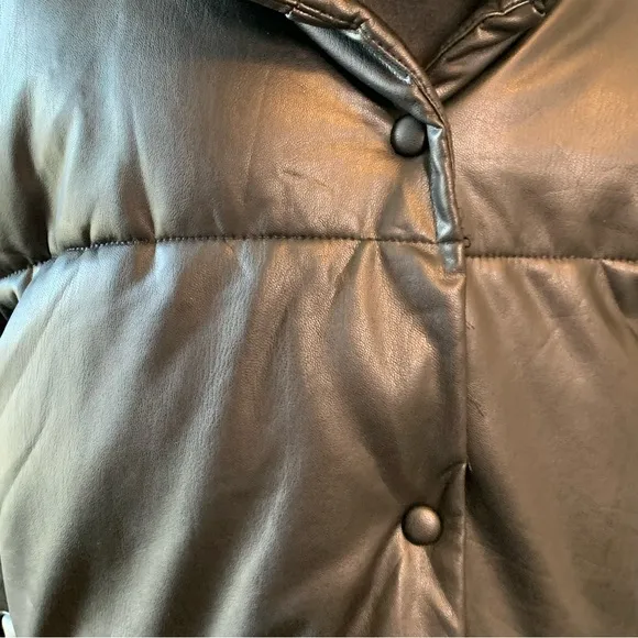 AVEC LES FILLES Black Faux Leather Puffer Jacket Size XL