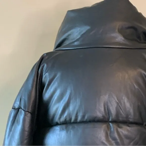 AVEC LES FILLES Black Faux Leather Puffer Jacket Size XL