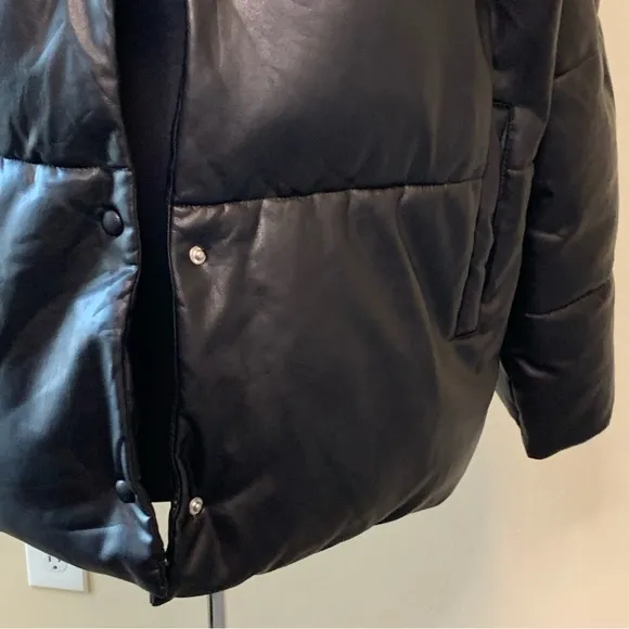 AVEC LES FILLES Black Faux Leather Puffer Jacket Size XL