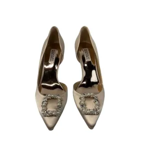 Badgley Mischka Womens 9 Fabia Pointed Toe Slip On d'Orsay Pumps Nude Satin