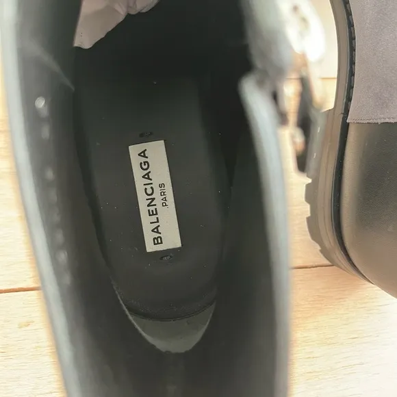 BALENCIAGA MENS BOOTS BLACK LEATHER/GRAY SUEDE &amp; ZIPPER Size  45 (11.5)