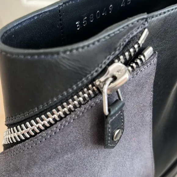 BALENCIAGA MENS BOOTS BLACK LEATHER/GRAY SUEDE &amp; ZIPPER Size  45 (11.5)
