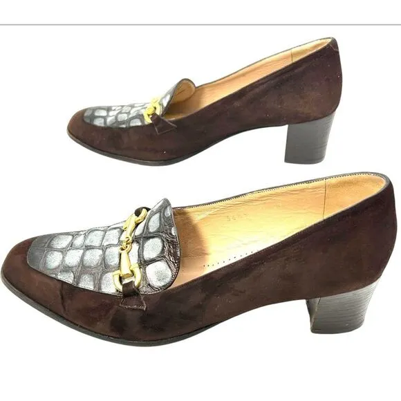 BALENCIAGA VTG Womans shoes 37 6.5 brown gold El Corte ingles horsebit suede
